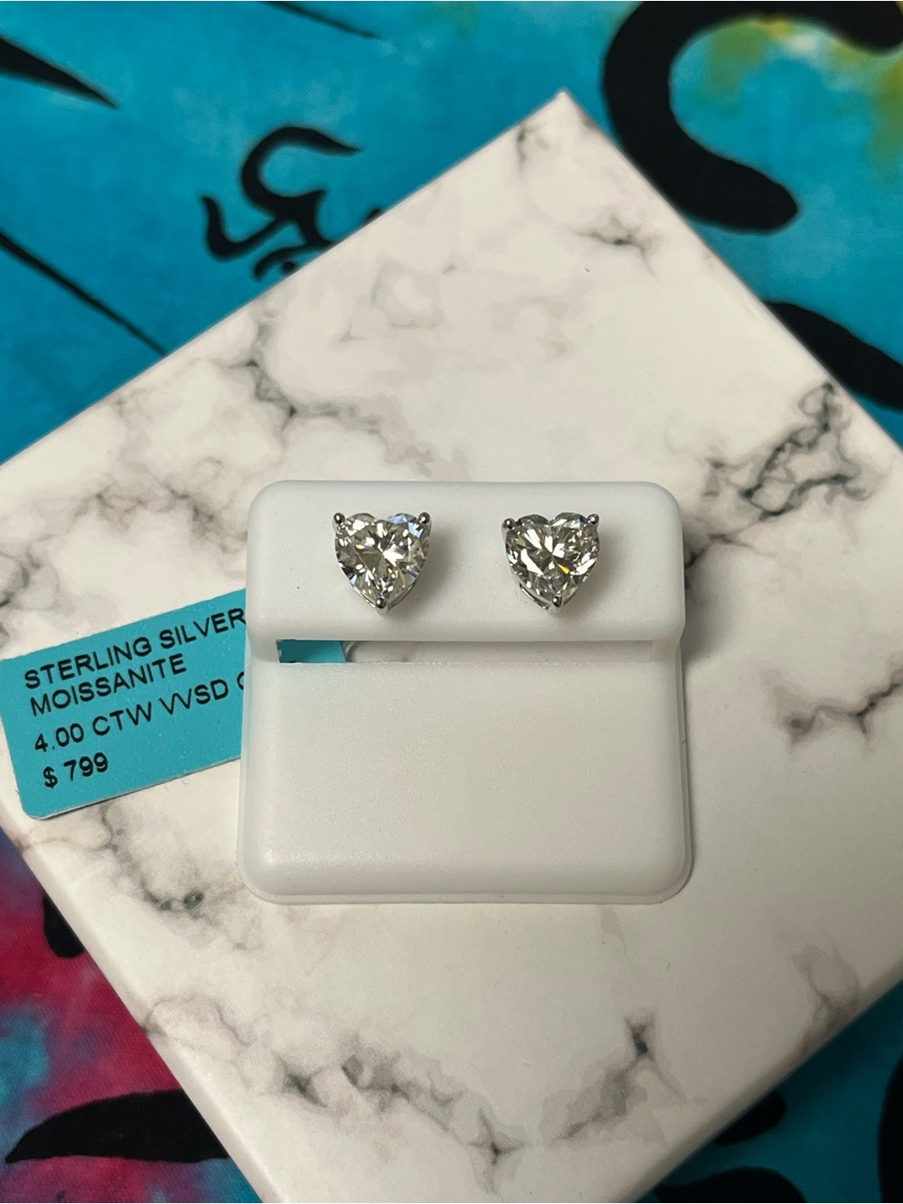Sterling Silver Heart Moissanite Stud Earrings 4.00 CTW VVS DTP